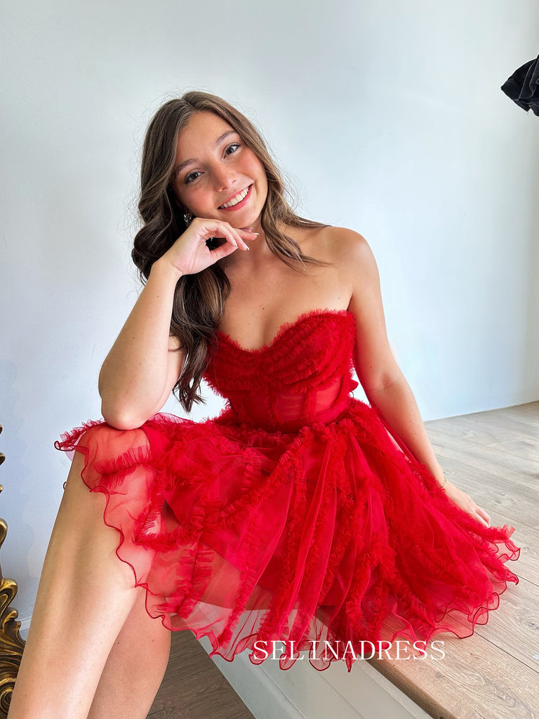 cute hoco dresses red Sweetheart Homecoming Dress #TKL2345 – SELINADRESS Navy Blue 颜色:Other Color from color chart A-line Chiffon Half Sleeves Fabric:TWEED