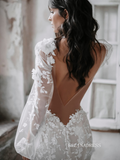 Romantic Beach Wedding Dress Bridal Lace Applique Tulle Long Sleeves Bride Dresses Wedding Gowns ASK003|Selinadress
