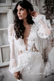 Romantic Beach Wedding Dress Bridal Lace Applique Tulle Long Sleeves Bride Dresses Wedding Gowns ASK003|Selinadress