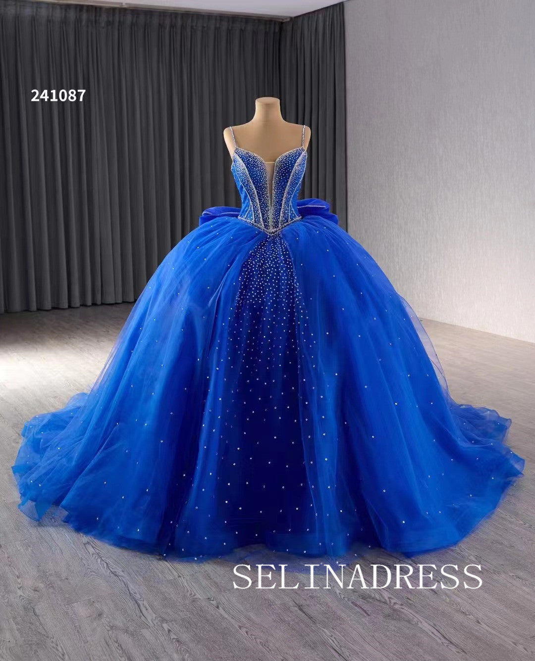 Royal Blue Beaded Wedding Dresses Spaghetti Straps Quinceanera Dress W – SELINADRESS
