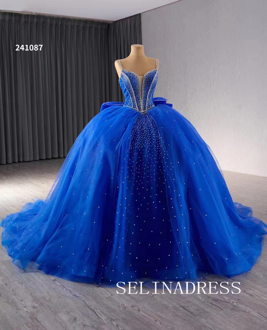 royal blue dresses for weddings Royal Blue Beaded Wedding Dresses Spaghetti Straps Quinceanera Dress W – SELINADRESS