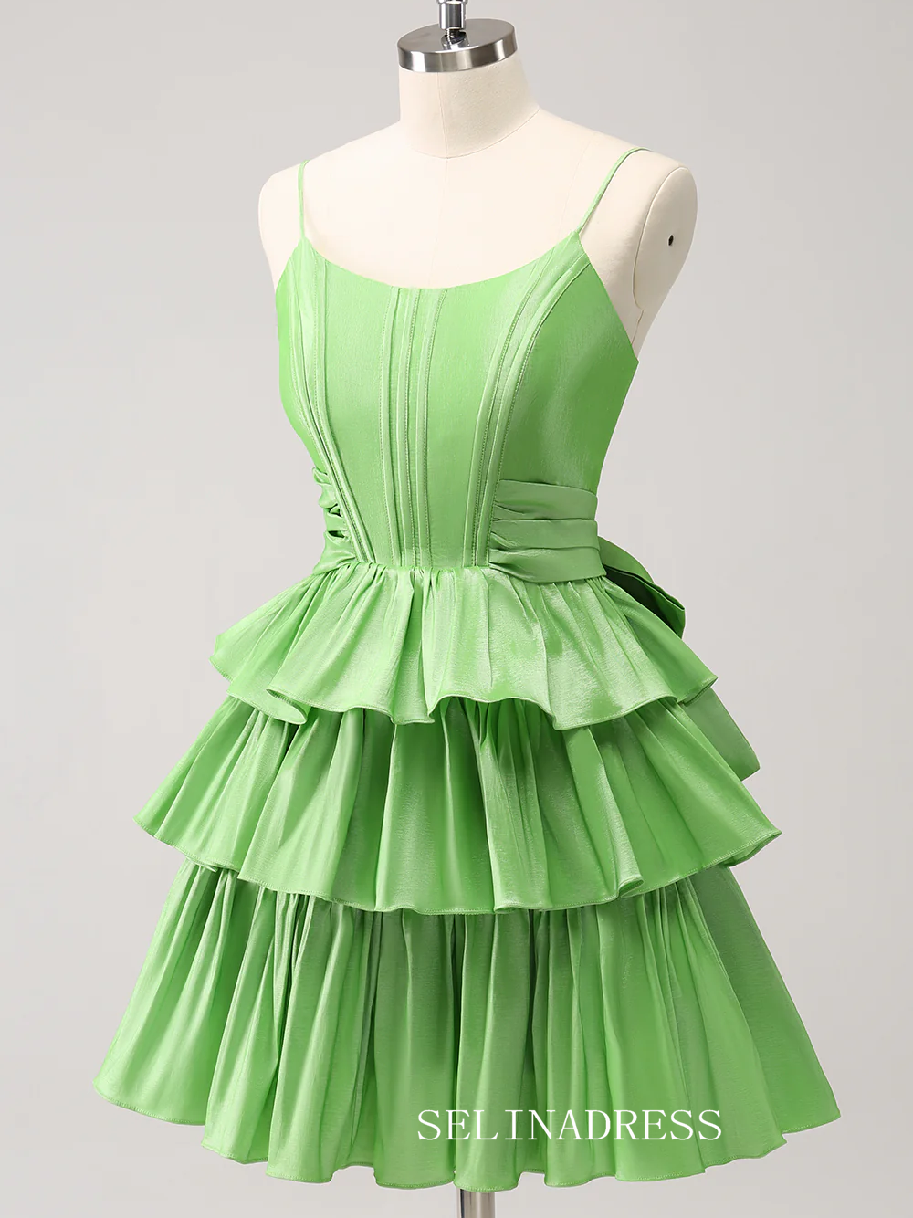 Sage Green Spaghetti Straps Homecoming Dresses Tiered Hoco Dress Cockt SELINADRESS Sage Green Spaghetti Straps Homecoming Dresses Tiered Hoco Dress Cockt SELINADRESS