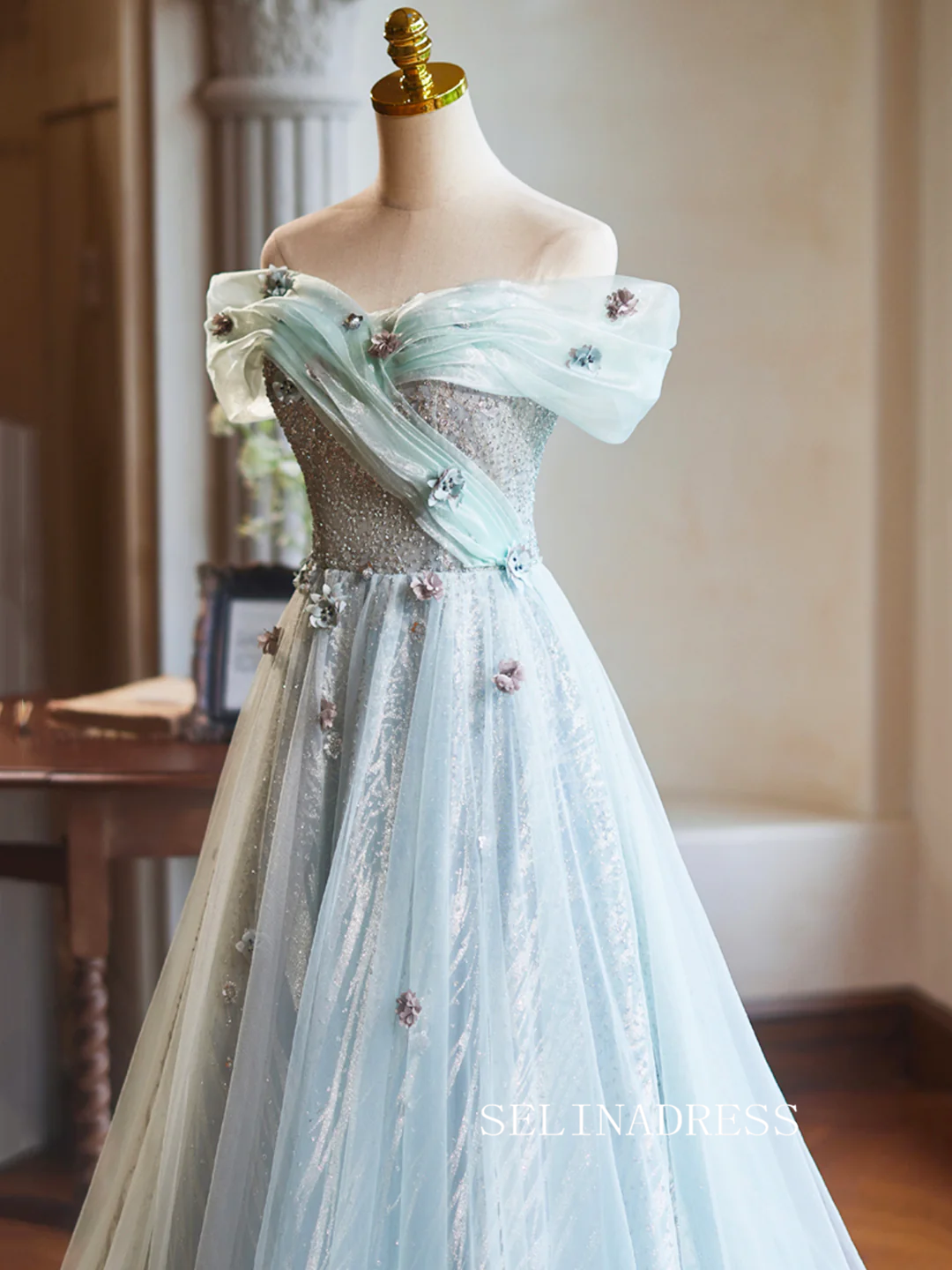 Thigh Split Sky Blue Rustic Wedding Dresses Prom Dress Beach Wedding Gown with Court Train SE009|Selinadress SELINADRESS Thigh Split Sky Blue Rustic Wedding Dresses Prom Dress Beach Wedding Gown with Court Train SE009|Selinadress SELINADRESS