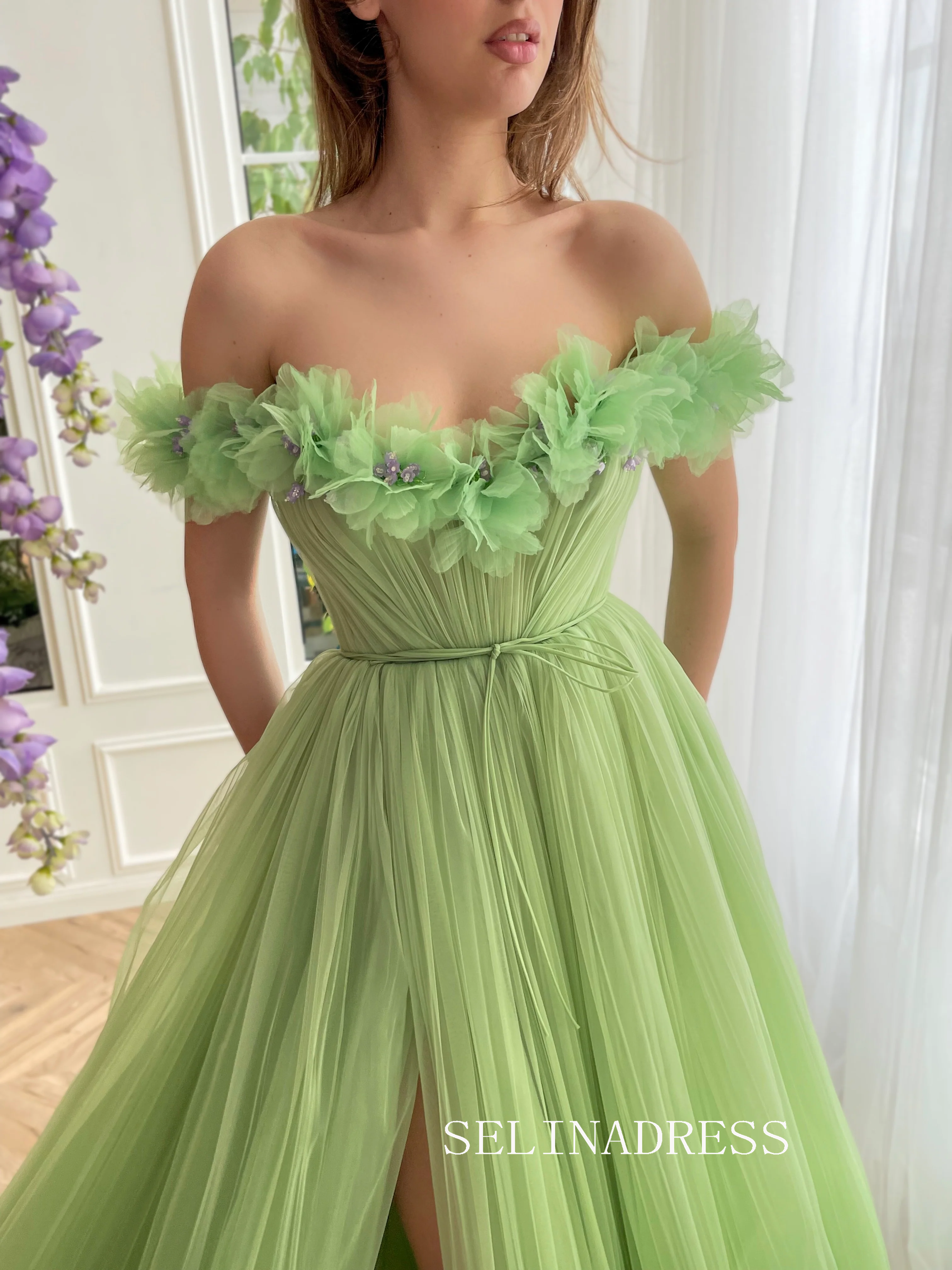 Sage Off-the-shoulder Long Prom Dress Off-the-shoulder Evening Dress W SELINADRESS Sage Off-the-shoulder Long Prom Dress Off-the-shoulder Evening Dress W SELINADRESS