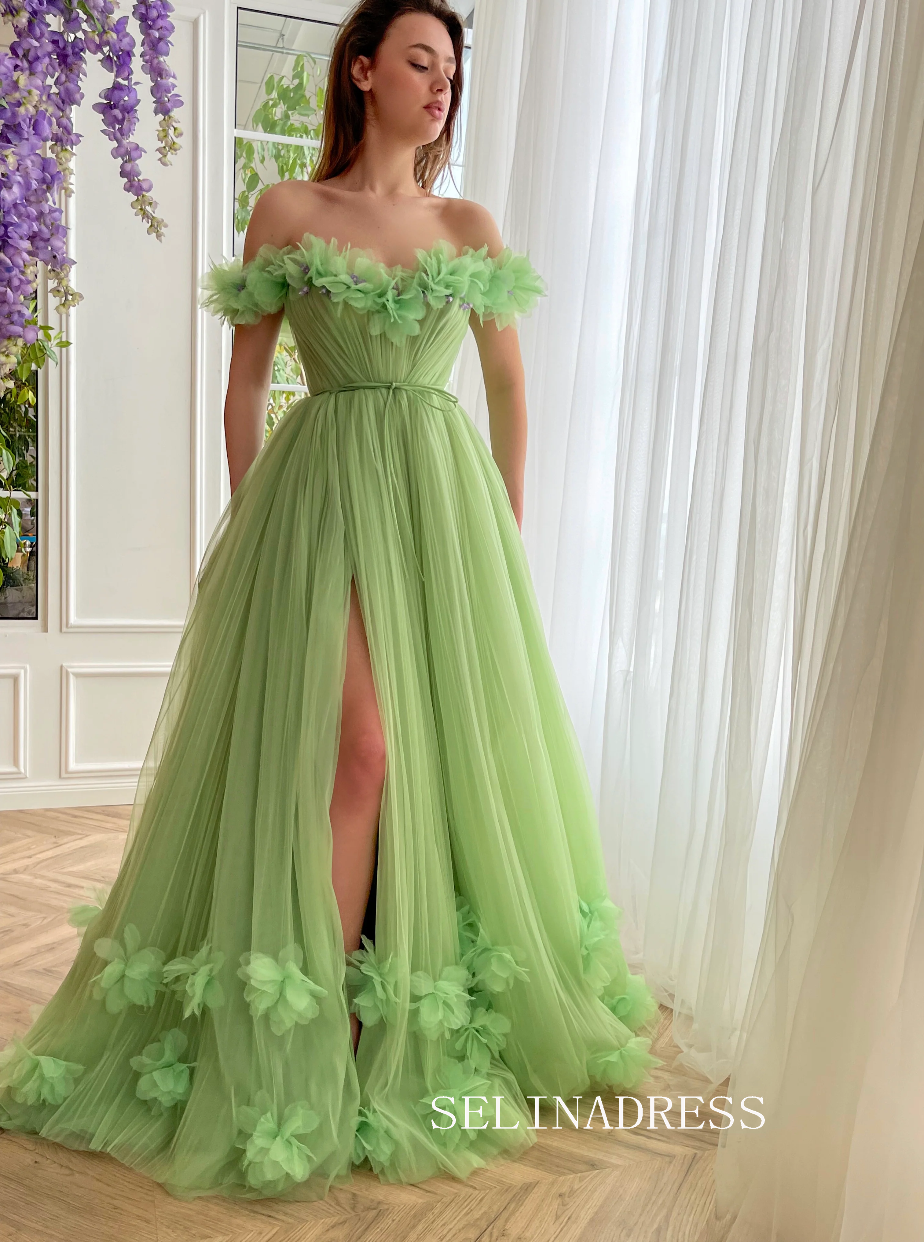 Sage Off-the-shoulder Long Prom Dress Off-the-shoulder Evening Dress With Slit EWR311 Sage Off-the-shoulder Long Prom Dress Off-the-shoulder Evening Dress With Slit EWR311