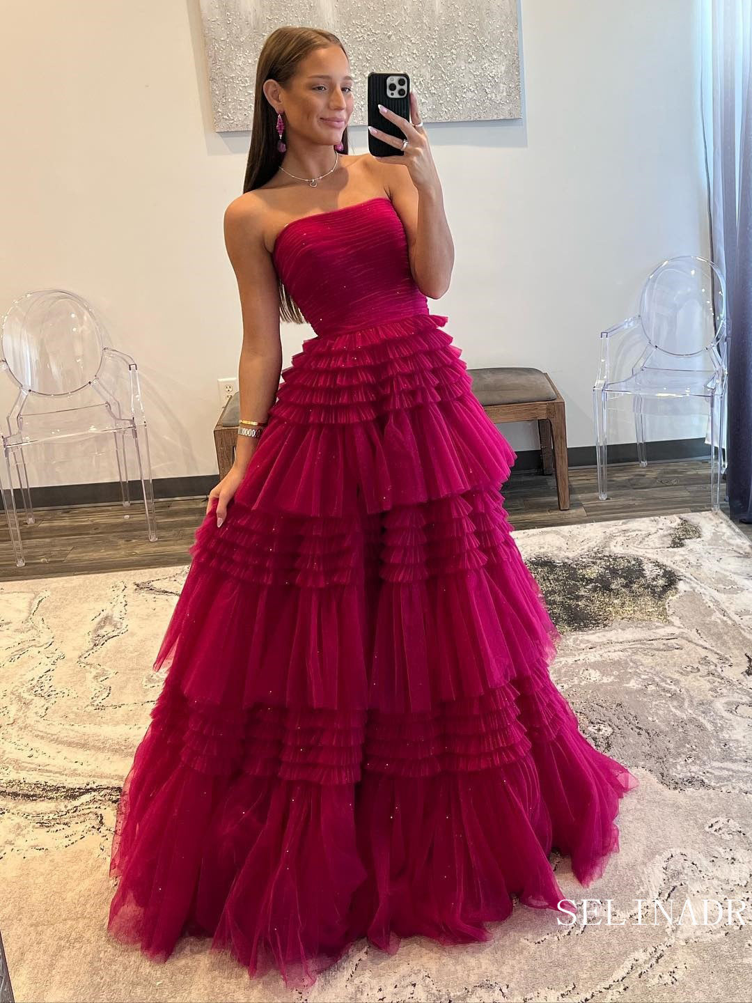 Gorgeous Frill Layered Gown Long Prom Dress With Ruffles Slit Evening SELINADRESS Gorgeous Frill Layered Gown Long Prom Dress With Ruffles Slit Evening SELINADRESS