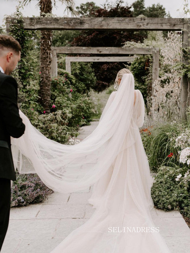 See through Lantern Sleeve Backless Court Train Wedding Dress Bridal G SELINADRESS See through Lantern Sleeve Backless Court Train Wedding Dress Bridal G SELINADRESS