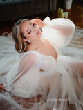 See through Lantern Sleeve Backless Court Train Wedding Dress Bridal Gown SEW028|Selinadress