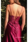 Chic Spaghetti Straps Black Long Prom Dresses Gorgeous Lace Evening Dress sew0305|Selinadress