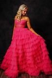 Chic Gorgeous Strapless Glitter Long Prom Dresses Pink Ball Gown Evening Dresses sew0320|Selinadress