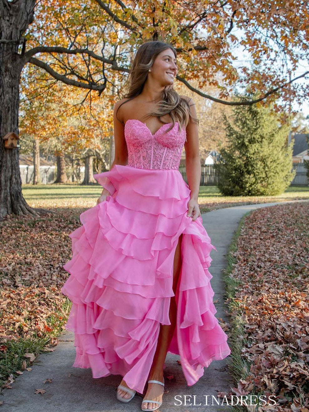 Chic A-line Strapless Light Sky Blue Long Prom Dresses Frill Layered G SELINADRESS Chic A-line Strapless Light Sky Blue Long Prom Dresses Frill Layered G SELINADRESS