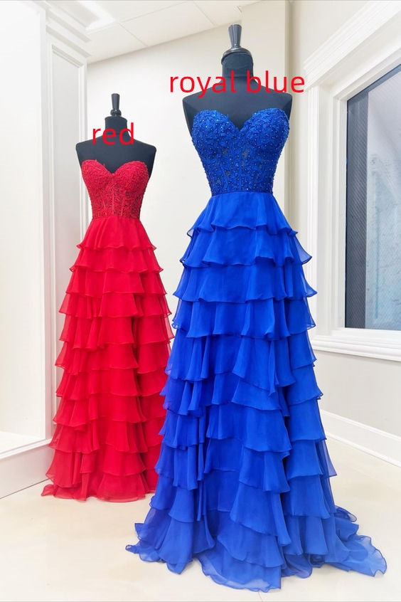 Chic A-line Strapless Light Sky Blue Long Prom Dresses Frill Layered G SELINADRESS Chic A-line Strapless Light Sky Blue Long Prom Dresses Frill Layered G SELINADRESS