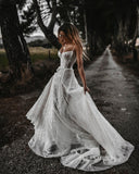 Sexy Boho Beach wedding dress Tulle Spaghetti Neck Beaded Long Bridal Dresses A Line Crystal wedding dress ASK006|Selinadress