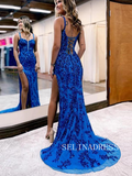 Sheath/Column Full Beaded Long Prom Dresses Gorgeous Royal Blue Evening Dress TKH003|Selinadress