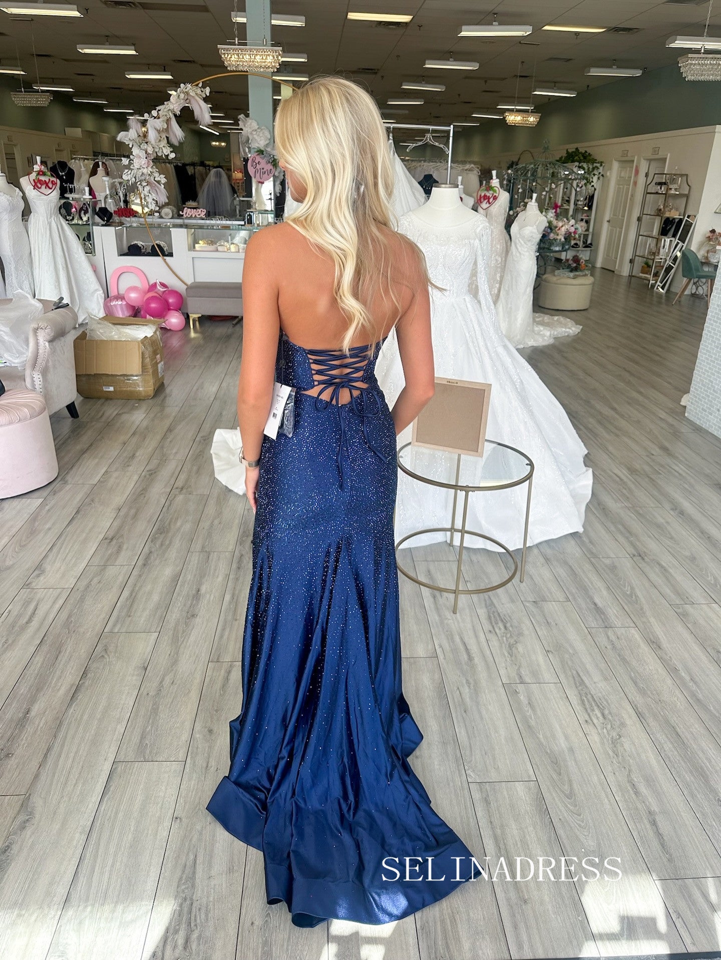Sheath/Column Halter Sparkly Long Prom Dresses Hot Stones Evening Dresses SEA292|Selinadress