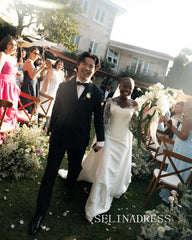 Sheath/Column Off-the-shoulder Lace Wedding Dress With Long Sleeve Wedding Gowns SEA007|Selinadress