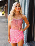 Sheath/Column Pink Short Prom Dress Sequins Homecoming Dress sea015|Selinadress