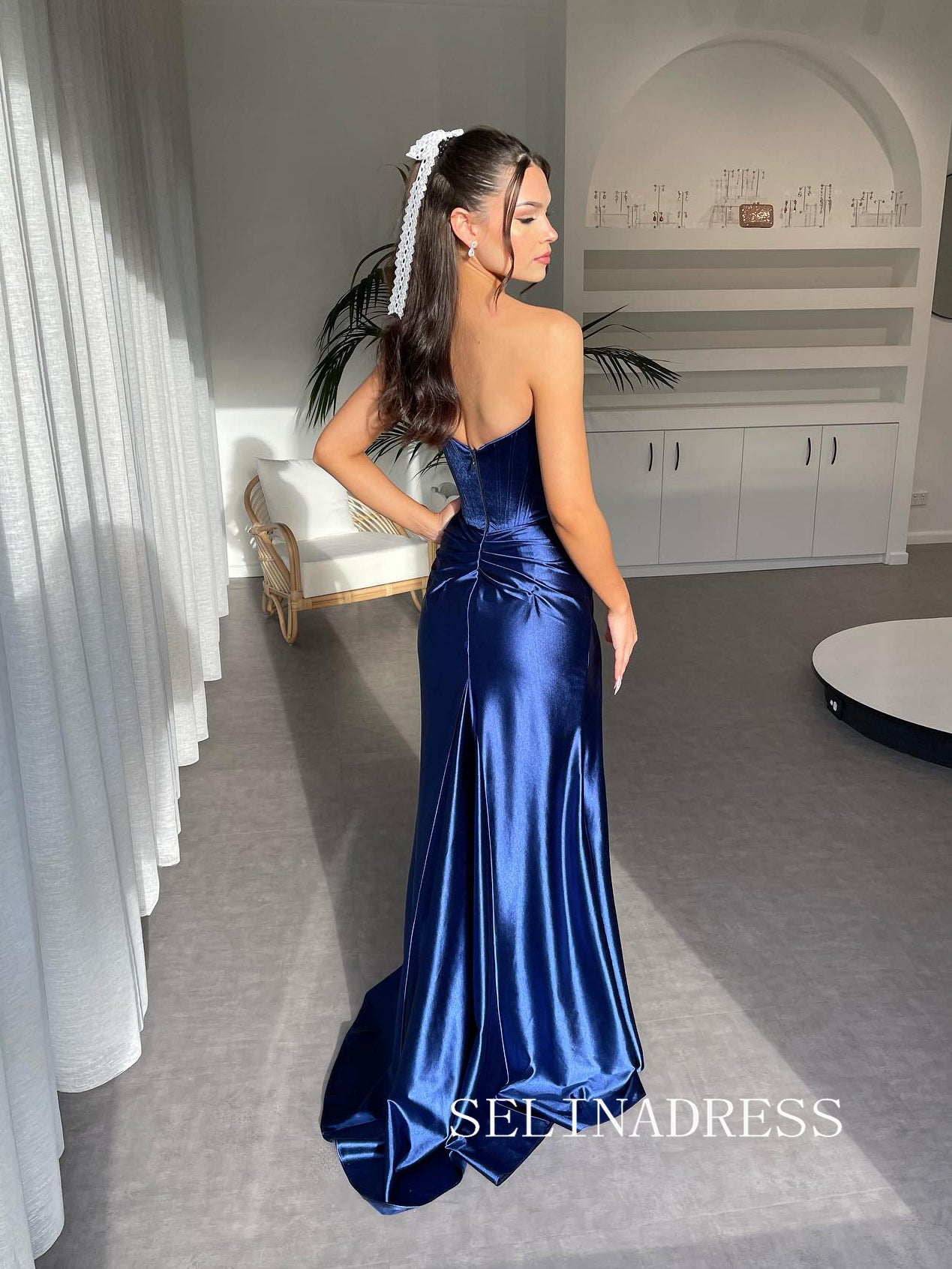 Sheath/Column Royal Blue Long Prom Dress Cheap Evening Dress With Slit SQO010|Selinadress