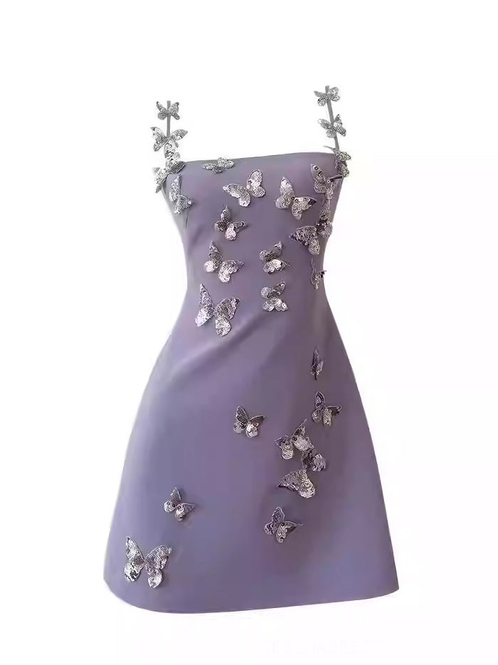 Sheath/Column Spaghetti Straps Cute Lilac Short Prom Dress Elegant Hom SELINADRESS Sheath/Column Spaghetti Straps Cute Lilac Short Prom Dress Elegant Hom SELINADRESS