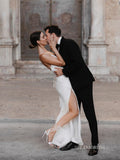 Sheath/Column Spaghetti Straps Thin Satin Elegant Wedding Dresses LKO007|Selinadress