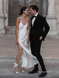 Sheath/Column Spaghetti Straps Thin Satin Elegant Wedding Dresses LKO007|Selinadress