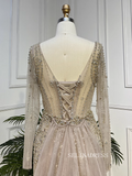 Sheath/Column Square Beaded Long Sleeve Prom Dress High Quality Evening Gowns LA72014|Selinadress