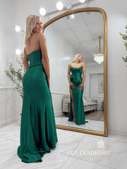 Sheath/Column Strapless Hunter Green Sparkly Long Prom Dresses Hot Stones Evening Dresses SEA295|Selinadress