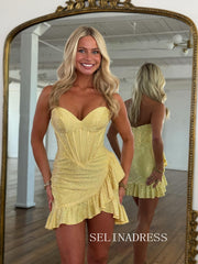 Sheath/Column Sweetheart Hot Stones Yellow Short Homecoming Dress #SEA249|Selinadress