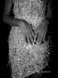 Sheath/Column Sweetheart Sequins Feather Short Wedding Dresses LKO003|Selinadress