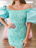 Sheath/Column Thight Short Formal Dresses Puff Sleeve Homecoming Dresses #TKL0145|Selinadress