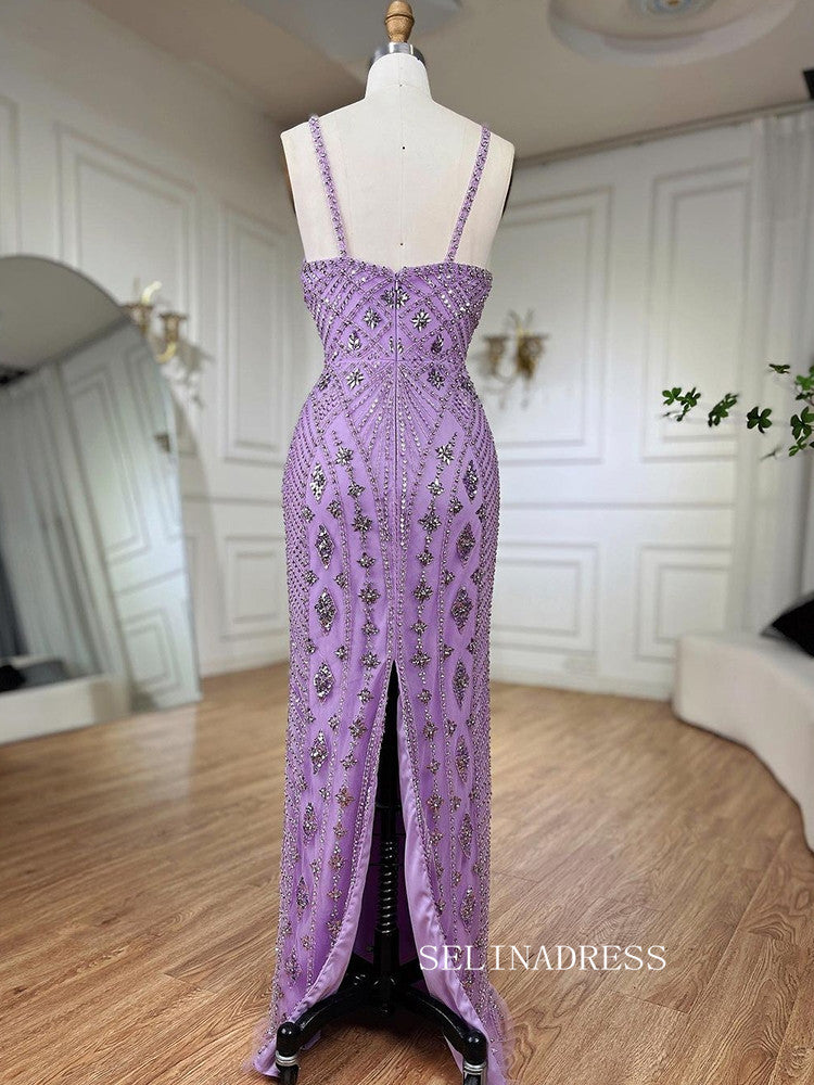 Sheath/Column V Neck lilac Beaded Prom Dresses Luxury Evening Gowns LA SELINADRESS Sheath/Column V Neck lilac Beaded Prom Dresses Luxury Evening Gowns LA SELINADRESS