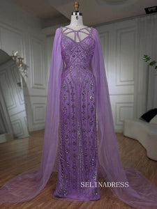 Sheath/Column V Neck lilac Beaded Prom Dresses Luxury Evening Gowns LA72186|Selinadress