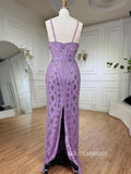 Sheath/Column V Neck lilac Beaded Prom Dresses Luxury Evening Gowns LA72186|Selinadress