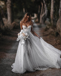 Shiny Glitter Vintage Wedding Dresses Sweetheart Lace Bride Dress Custom Made Wedding Gowns ASK004|Selinadress