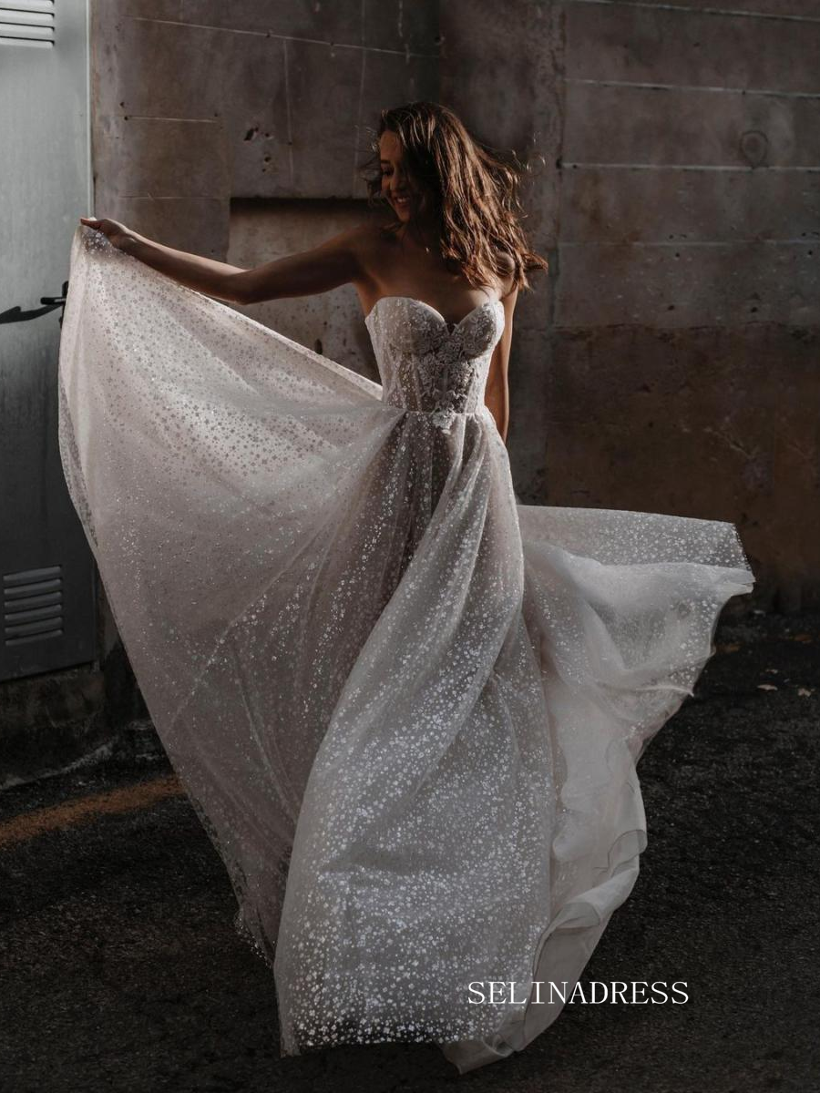 Shiny Glitter Vintage Wedding Dresses Sweetheart Lace Bride Dress Cust SELINADRESS Shiny Glitter Vintage Wedding Dresses Sweetheart Lace Bride Dress Cust SELINADRESS