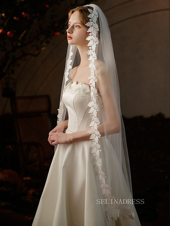 Single Layer French Appliqued Wedding Veils ALC023|Selinadress