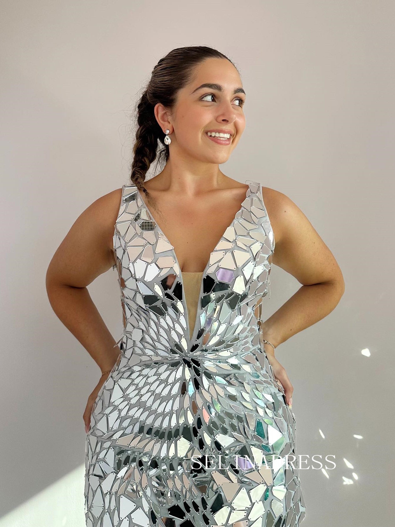 silver tight homecoming dress Silver V Neck Lace-Up Sequins Tight Homecoming Dress with Tassels FancyVestido