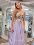 Spaghetti Straps A-line Embroidery Floral Lilac Long Prom Dress sew1018|Selinadress