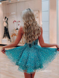 Spaghetti Straps Blue Lace Short Homecoming Dress #SEA038|Selinadress