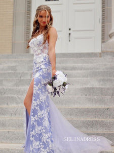 Spaghetti Straps Mermaid Prom Dress Lavender Long Evening Dresses SEA037|Selinadress
