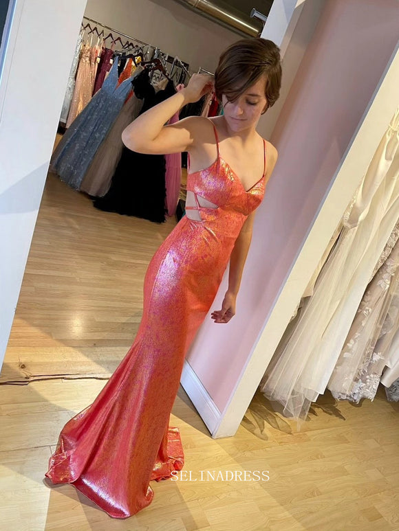 Spaghetti Straps Mermaid Sequins Prom Dress Evening Dress sew1044|Selinadress