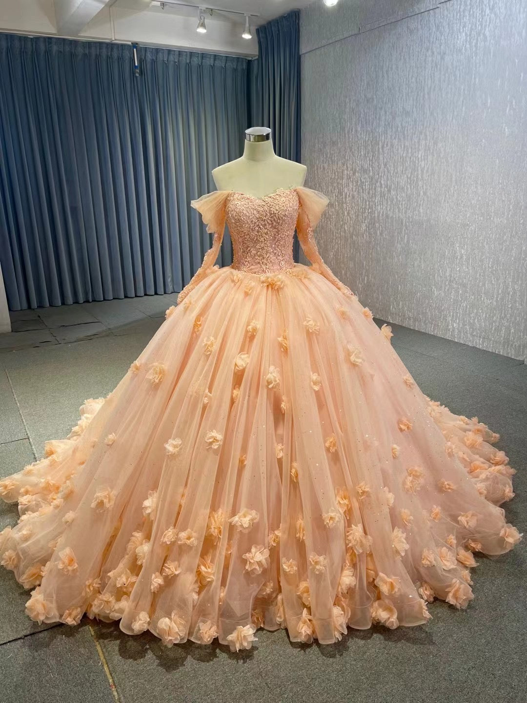 Beautiful Flower Ball Gowns Off-the-shoulder Sweet 16 Ball Gown Quince SELINADRESS Beautiful Flower Ball Gowns Off-the-shoulder Sweet 16 Ball Gown Quince SELINADRESS