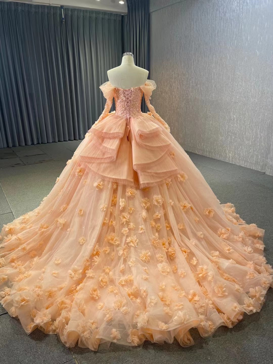 Beautiful Flower Ball Gowns Off-the-shoulder Sweet 16 Ball Gown Quince SELINADRESS Beautiful Flower Ball Gowns Off-the-shoulder Sweet 16 Ball Gown Quince SELINADRESS