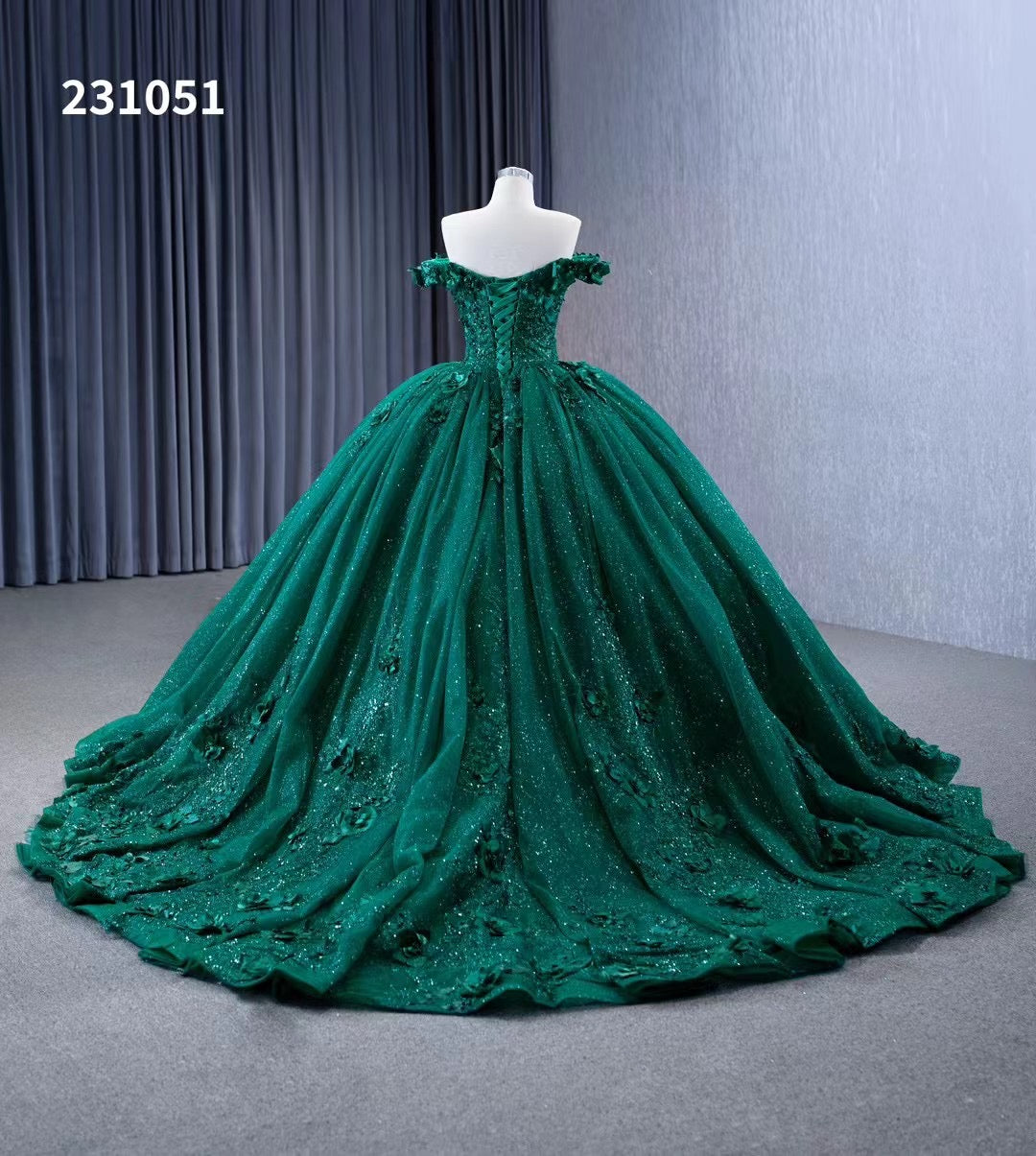 Sparkly Green Ball Gowns Off-the-shoulder Sweet 16 Ball Gown Tiered Qu SELINADRESS Sparkly Green Ball Gowns Off-the-shoulder Sweet 16 Ball Gown Tiered Qu SELINADRESS