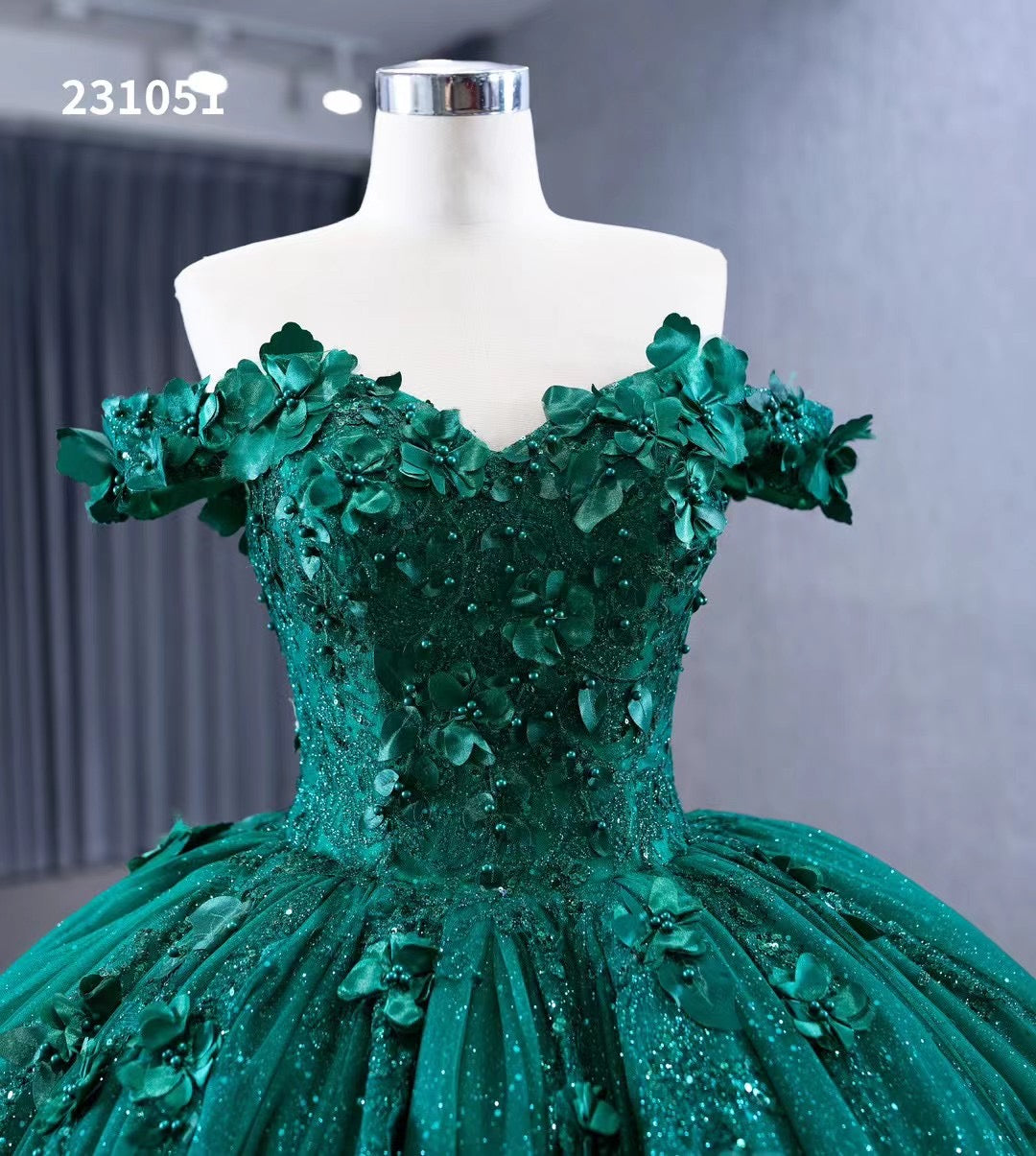 Sparkly Green Ball Gowns Off-the-shoulder Sweet 16 Ball Gown Tiered Qu SELINADRESS Sparkly Green Ball Gowns Off-the-shoulder Sweet 16 Ball Gown Tiered Qu SELINADRESS