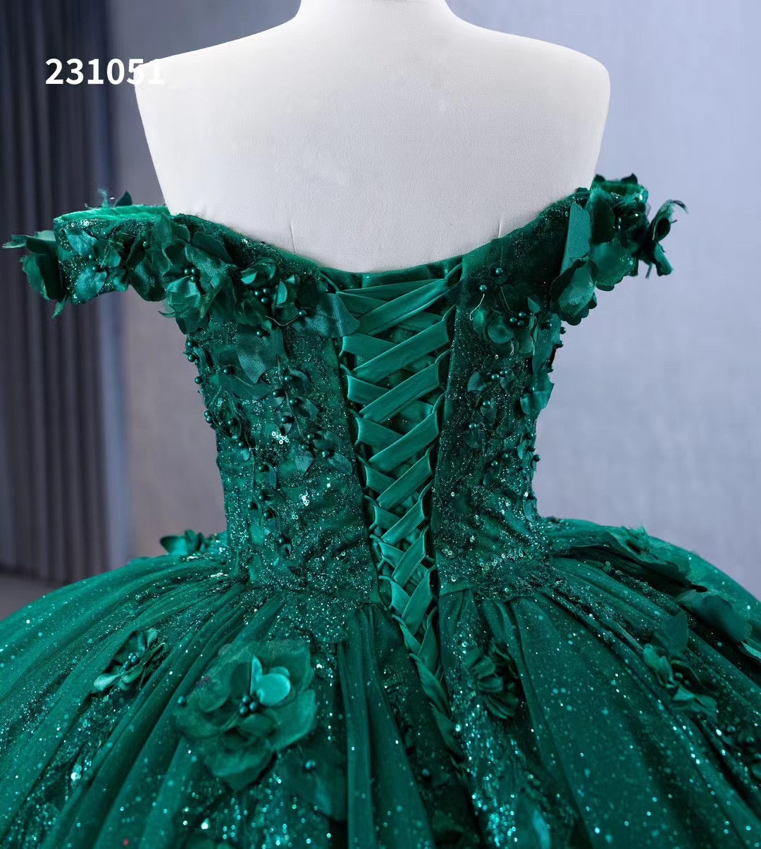 Sparkly Green Ball Gowns Off-the-shoulder Sweet 16 Ball Gown Tiered Qu SELINADRESS Sparkly Green Ball Gowns Off-the-shoulder Sweet 16 Ball Gown Tiered Qu SELINADRESS