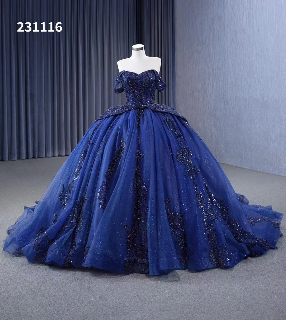 sweet 16 navy blue dresses Sparkly Royal Blue Ball Gowns Beaded Sweet 16 Ball Gown Quinceanera Dr –  SELINADRESS