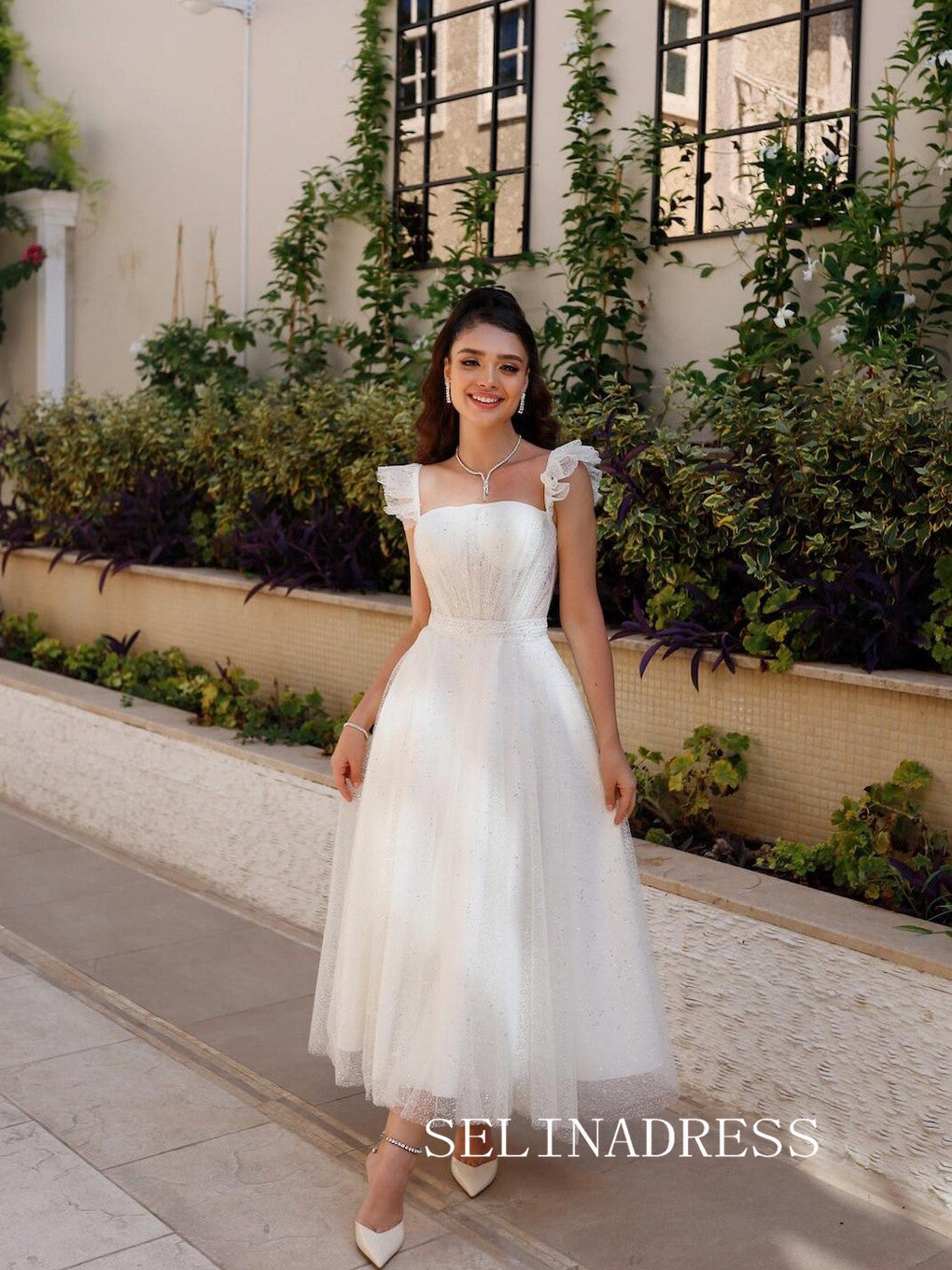 Square Neck Ankle-length Prom Dresses Sparkly Tulle Cheap Formal Dress SELINADRESS Square Neck Ankle-length Prom Dresses Sparkly Tulle Cheap Formal Dress SELINADRESS