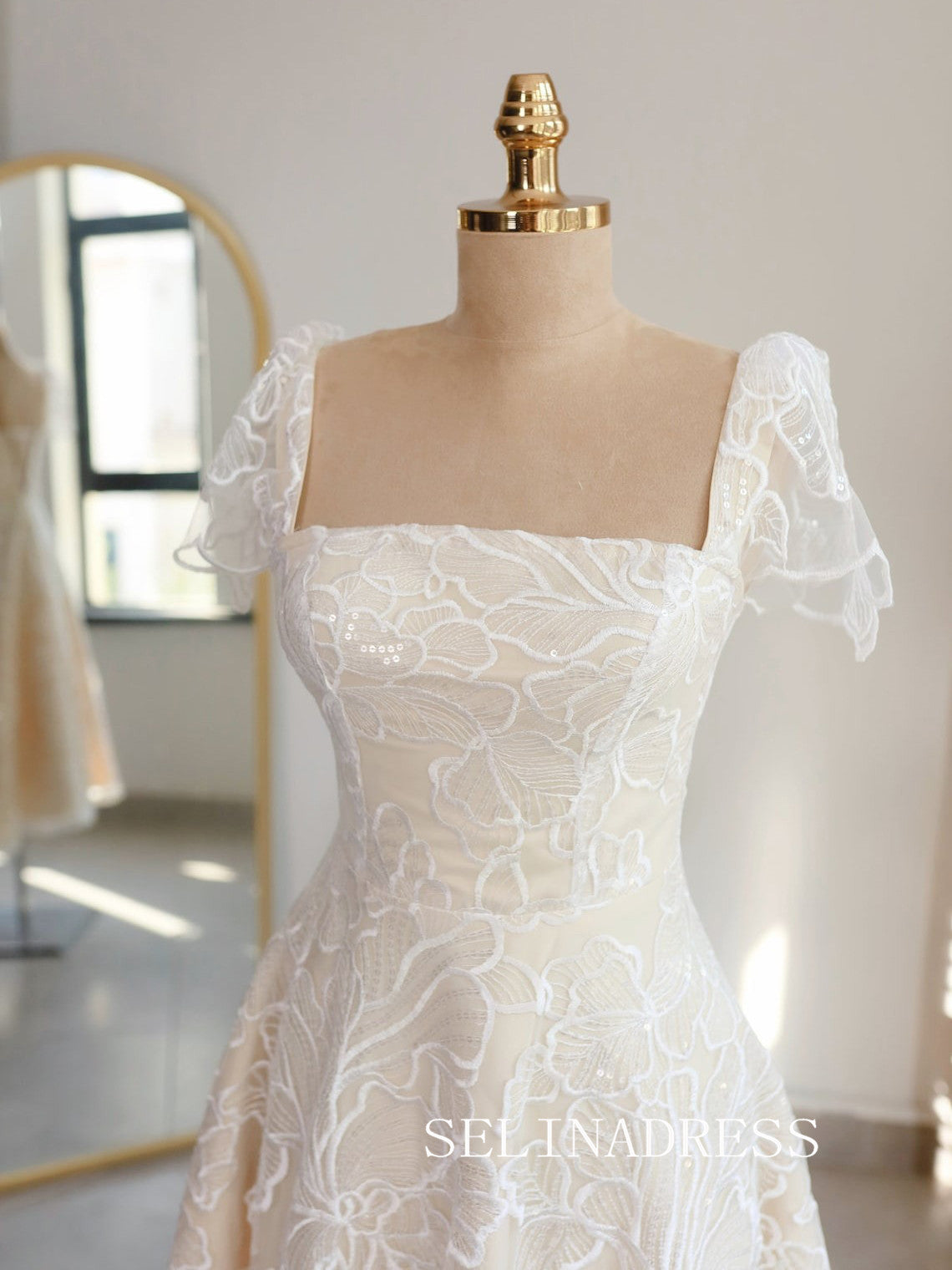 Square Neck Ankle-length Prom Dresses With Short Sleeve Cheap Formal Dresses SKO007 Square Neck Ankle-length Prom Dresses With Short Sleeve Cheap Formal Dresses SKO007