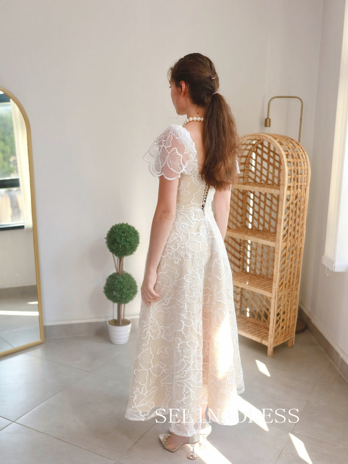 Square Neck Ankle-length Prom Dresses With Short Sleeve Cheap Formal D SELINADRESS Square Neck Ankle-length Prom Dresses With Short Sleeve Cheap Formal D SELINADRESS